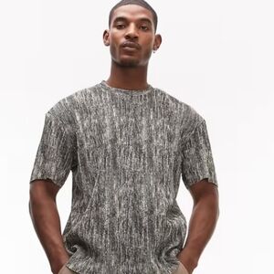 TOPMAN NWT  Plisse oversized fit Crew Neck Tee in Charcoal/Tan Size XL